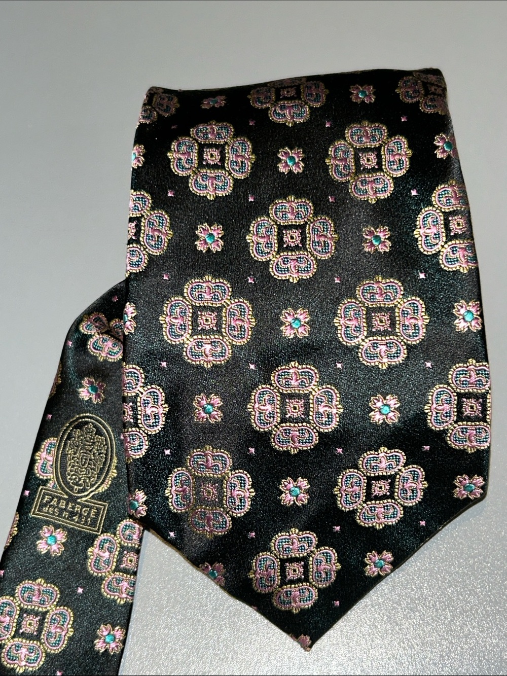 Faberge Black & Pink Floral Medallion Silk Tie